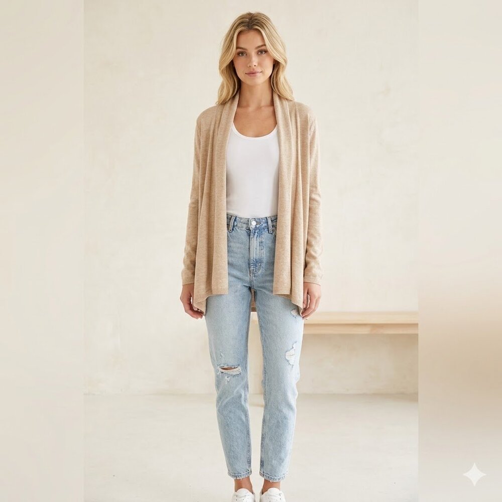 Zara Knit Beige Open Front Lightweight Cardigan - Size Small